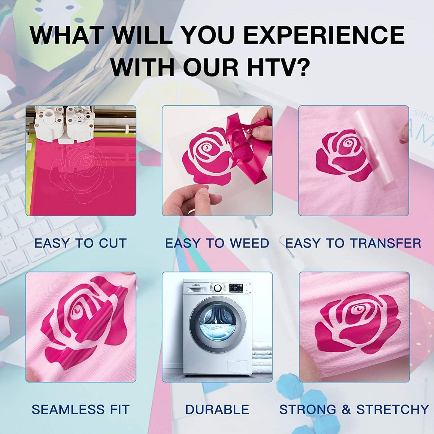 HTVRONT HTV Vinyl Rolls Heat Transfer Vinyl - 12" x 8ft Rose Red HTV Vinyl for Shirts, Iron on Vinyl for All Cutter Machine - Easy to Cut & Weed for Heat Transfer Design (Rose Red)