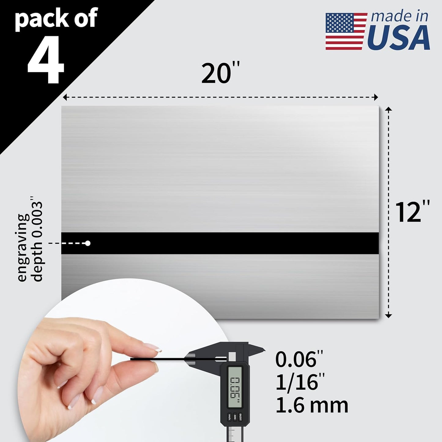 Trotec | Metallic Looking Acrylic Sheet | 12"x20"x1/16, 4 Pcs | Brushed Silver/Black | Metallic Finish - Scratch Resistant for Laser Engraving & Cutting,Printing,Glowforge,Name Plate | USA Made