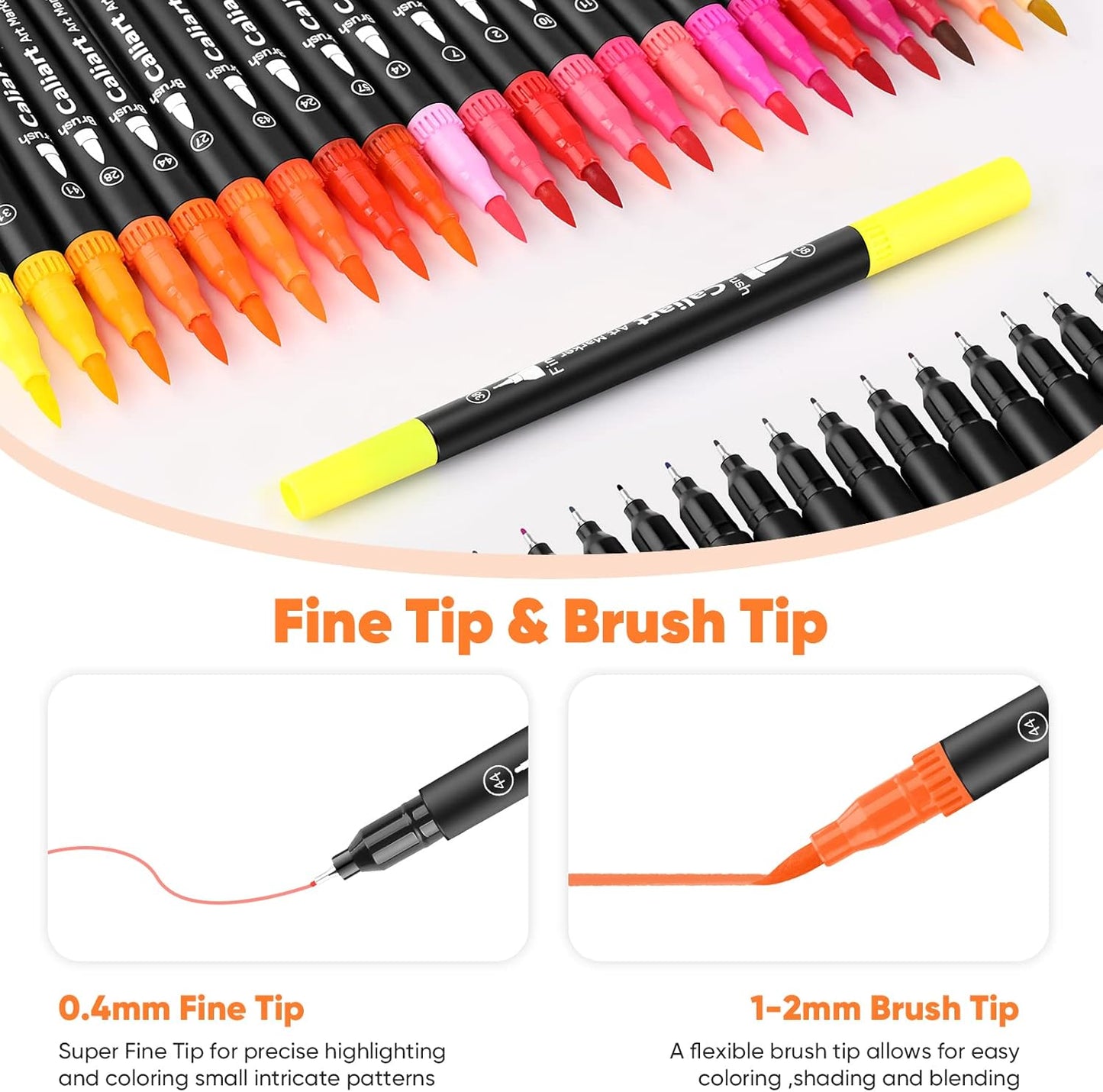 Caliart 72 Colors Double Tip Brush Pens Art Markers, Artist Fine & Brush Pen Coloring Markers for Adult Book Cards Drawing Craft Kit Teacher Office Supplies