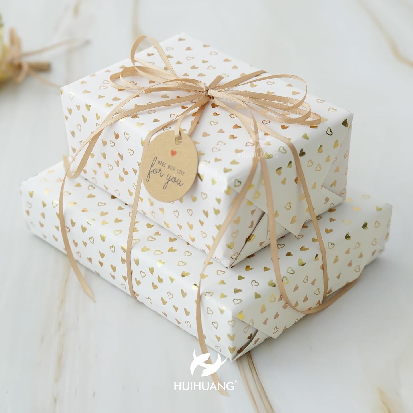 HUIHUANG Champagne Satin Ribbon 1/8 inch x Continuous 100 Yards Roll Tan Color Double Face Ribbon for Crafts, Wedding Invitation Card, Gift Wrapping, Christmas Ornaments, Gift Tag