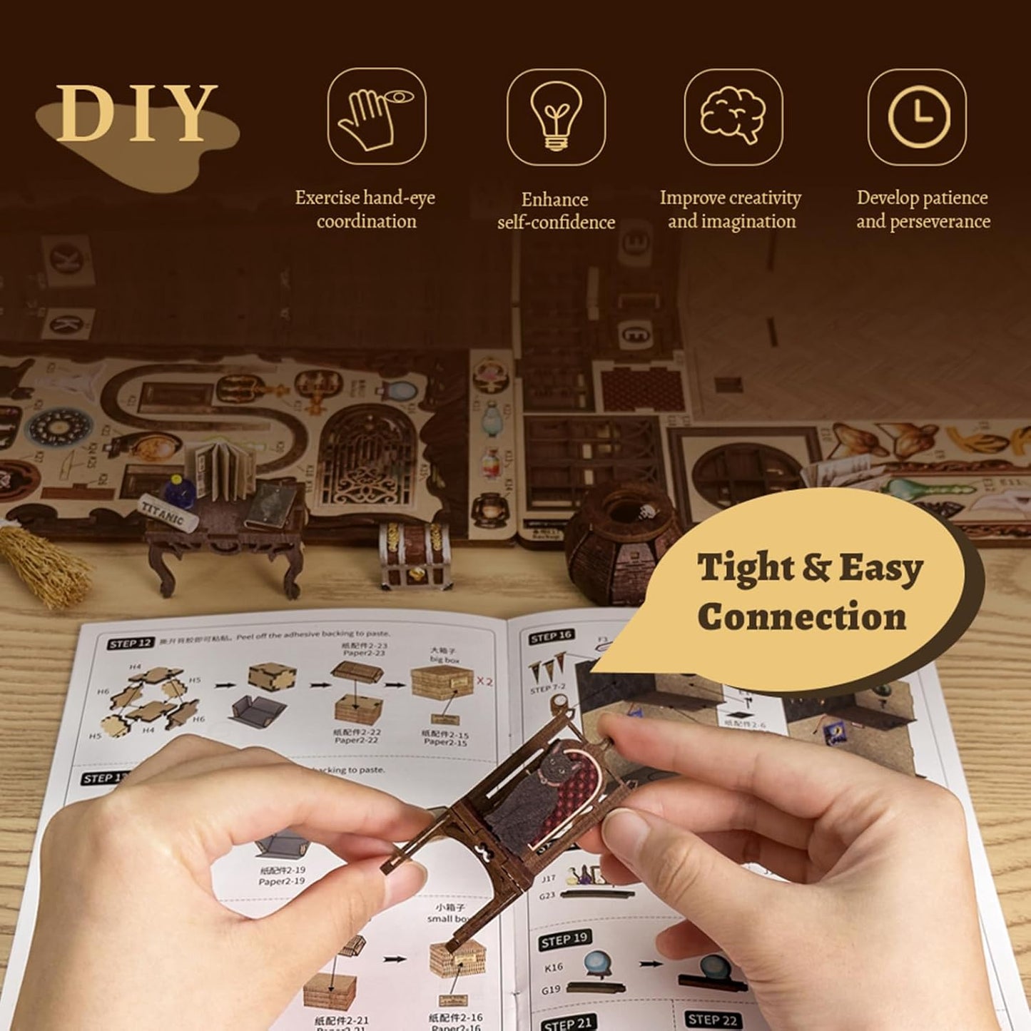 CUTEBEE Book Nook Kit, DIY Booknook Miniature House Tiny House 3D Wooden Puzzle Dollhouse Kit for Adults and Teens, Bookshelf Insert Decor, DIY Craft Gift Model Build