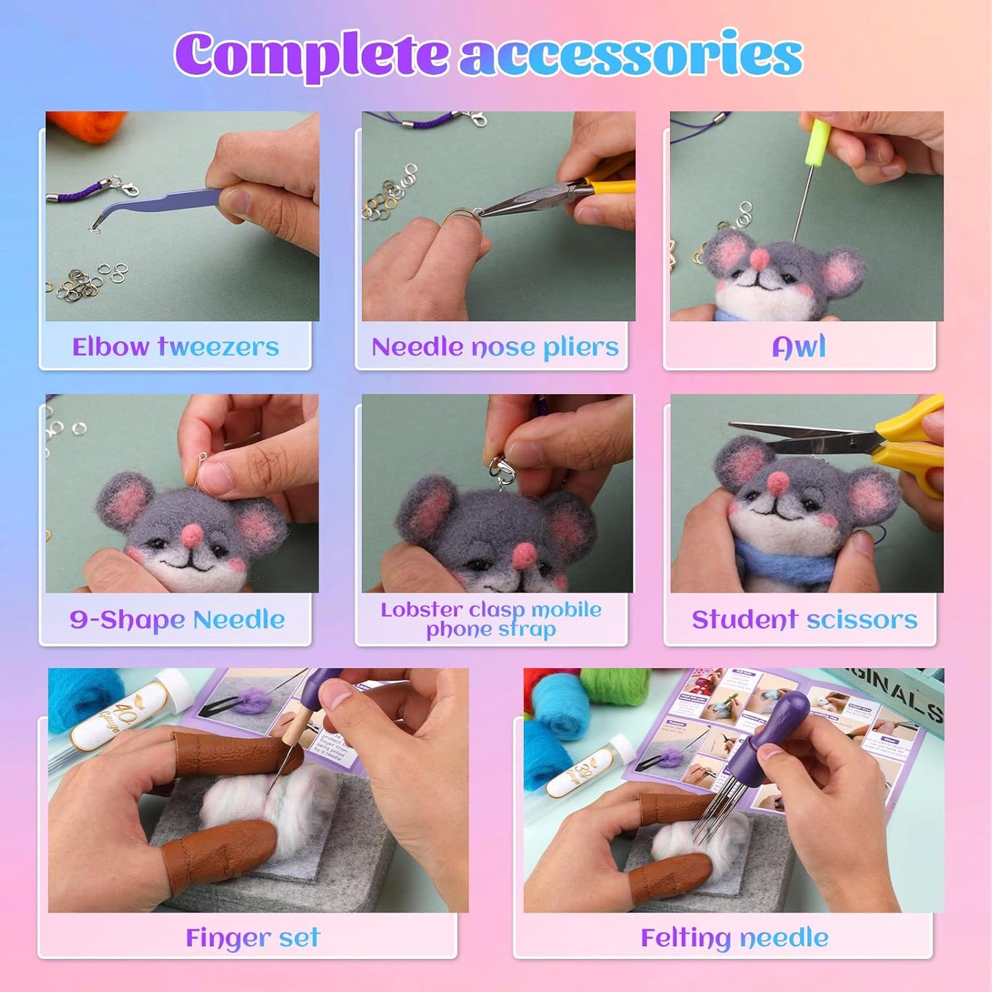 Mayboos Needle Felting Kit, 50 Colors Wool Roving Set, Needle Felting Starter Kit for Beginners with Wool Felting Tool Mat Needle Felting Supplies for DIY Crafts Home Decoration