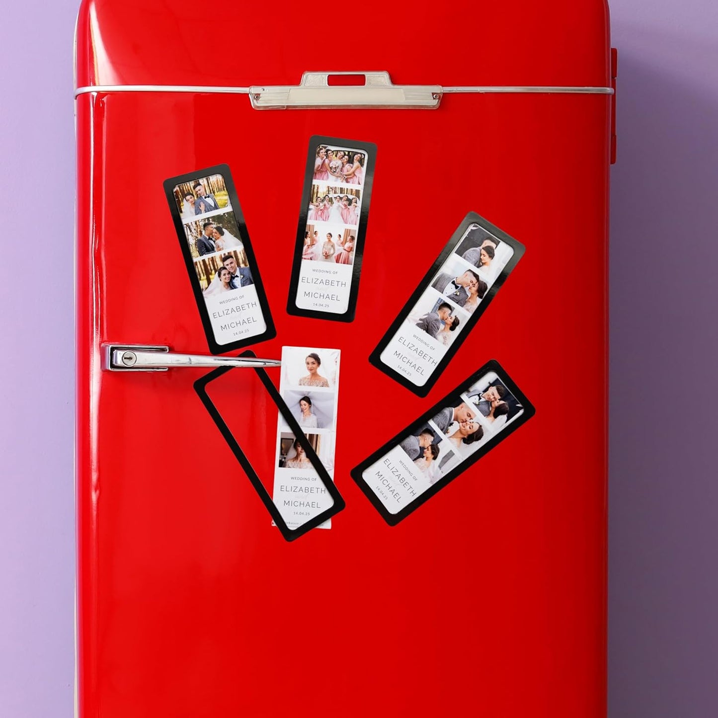 Magnetic Frames For 2x6 Photo Booth Strips – Set of 5 – White, Black, or Floral Design Photo Picture Holders – Magnetic Paper Cutout for Photobooth Photos – Simple Slim Frames for Fridge, Locker, or Party Keepsakes (5, BLACK)