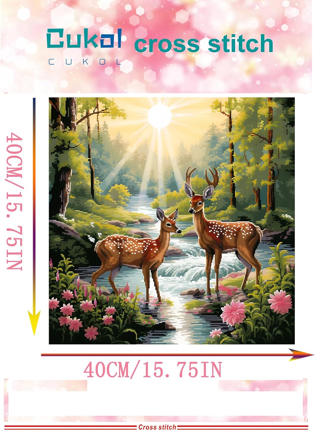 51buyoutgo 11CT Stamped Cross Stitch Kits for Adults - 16x16 in Beginner Embroidery Kit with Funny Easy Washable Deer Pattern, Pre Printed Fabric, Fit for DIY Home Decor, Mom Gifts & Stress Relief