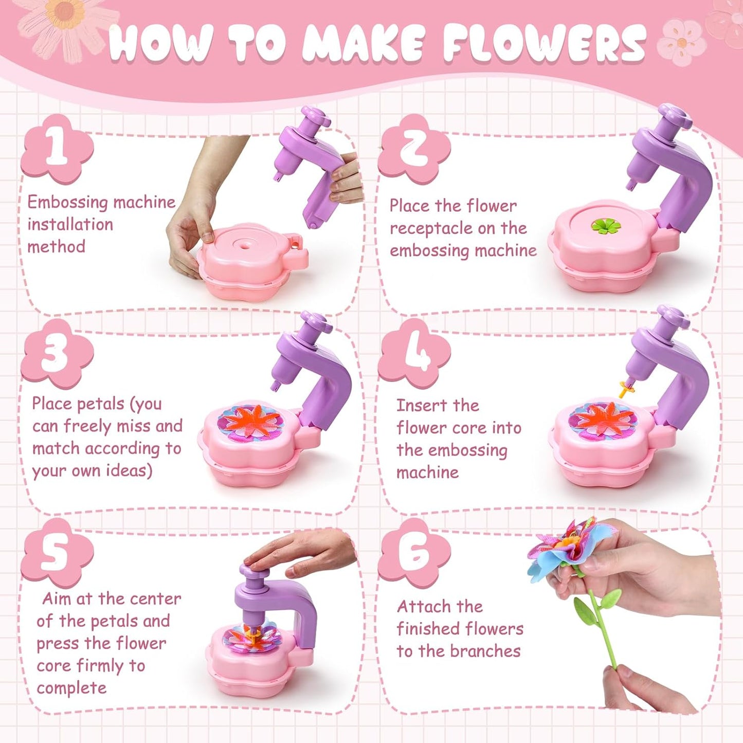 Scvcid Fabric Bouquet Toys Include Extra Accessories Set, Arts and Crafts for Kids Ages 3-12, DIY Flower Craft Kits for Toddler, Birthday Gifts for 3 4 5 6 7 8 9 10+ Year Old Girls