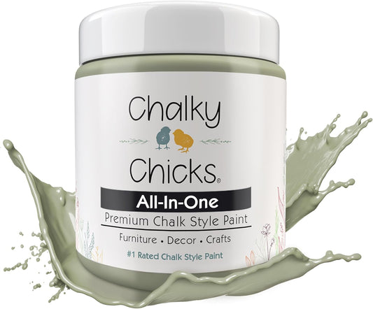 Chalky Chicks All-in-One Chalk Paint for Furniture or Cabinet -4Fl Oz-Matte Finish Mountain Green (Sage Green) for Metal, Wood Furniture Paint - No Sanding All-in-One for Home Decor & Crafts, USA Made
