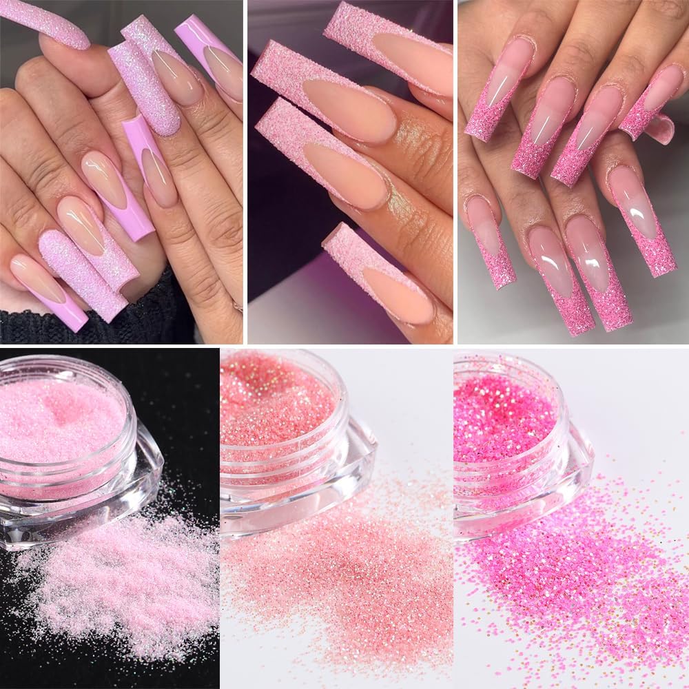 Holographic Sugar Glitter Powder for Nails, 12 Colors Iridescent Sugar Nail Dipping Powder Pigment Ultra Fine Sparkle Nails Gel Polish Glitter Dust Manicure Decoration for Home DIY Salon