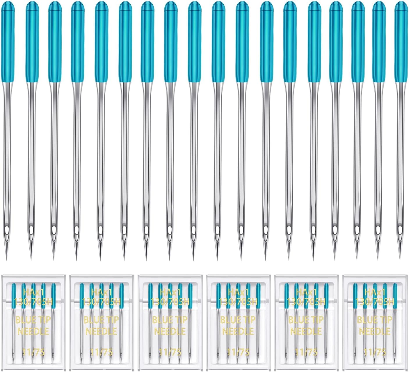 HONEYSEW 30 Pieces Sewing Machine Needles HAX1 130/705H Universal Regular Point Flat Shank Sewing Needle Compatible with Singer, Brother,Janome,Pfaff and Other Brand (Blue Size 11-30PCS)