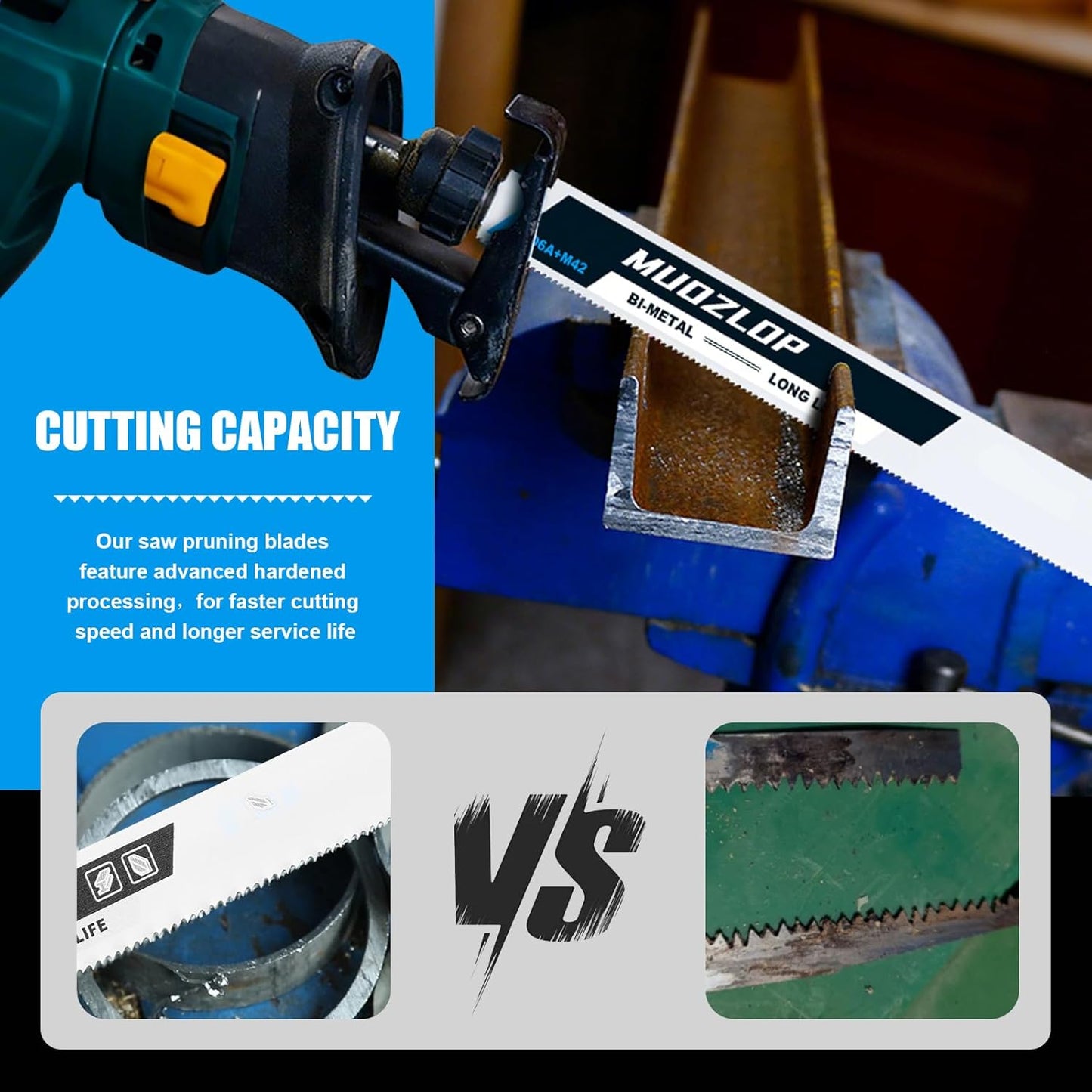 10 Pack 12 inch Reciprocating Saw Blades Set,18 TPI High Carbon Saw Blades,Metal Saw Blades with Organizer Case (10, 18TPI/300mm)