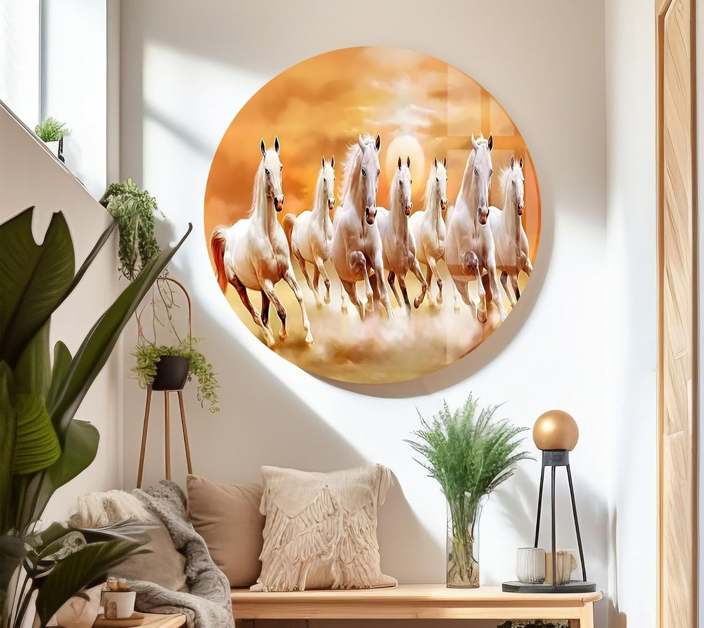 My Photostation.com 48Wx32H'' White Horses Running on Sunset Glass Wall ArtTempered Glass Printing Wall Decor Large Wall Art Wall Hangings