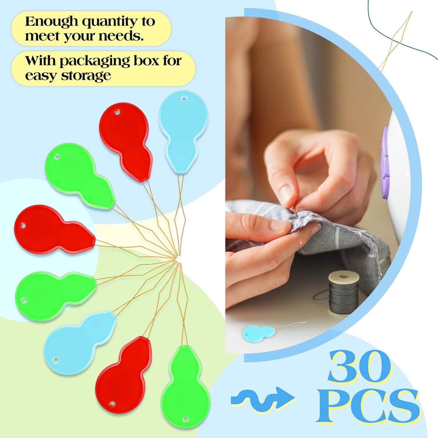 Fteven Needle Threaders, 30Pcs Sewing Needle Threader Gourd Shaped, Embroidery Needle Threader for Hand Sewing and Sewing Machine with Clear Storage Box