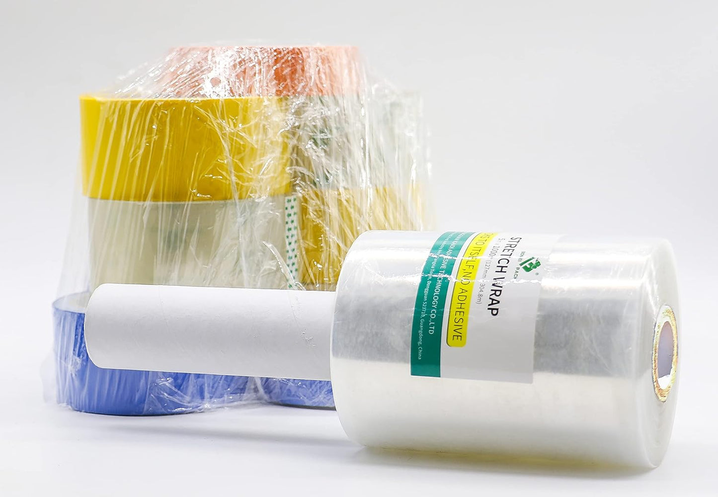 BOMEI PACK Industrial Mini Clear Stretch Wrap with Handle 5" 1000ft 80 Gauge for Pallet Wrap, Durable Self-Adhering Plastic Wrap for Packing, Moving, Heavy Duty (3)