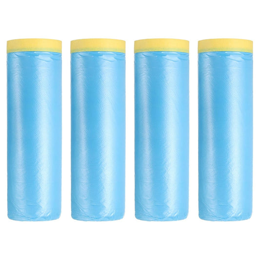 uxcell Pre-Taped Masking Film, 4.9ft x 66ft High-Tack Painters Tape Plastic Drop Cloth with High-Tack Painters Tape for Painting Protection Blue Film 4Pcs