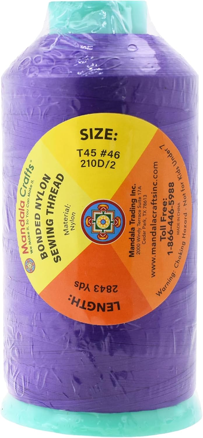 Mandala Crafts Bonded Nylon Thread Violet Heavy Duty Sewing Threads - 2843 YDs Size 46 210D T45 Tex 45 Thread for Leather Jeans Weaving Outdoor Marine Upholstery Threads