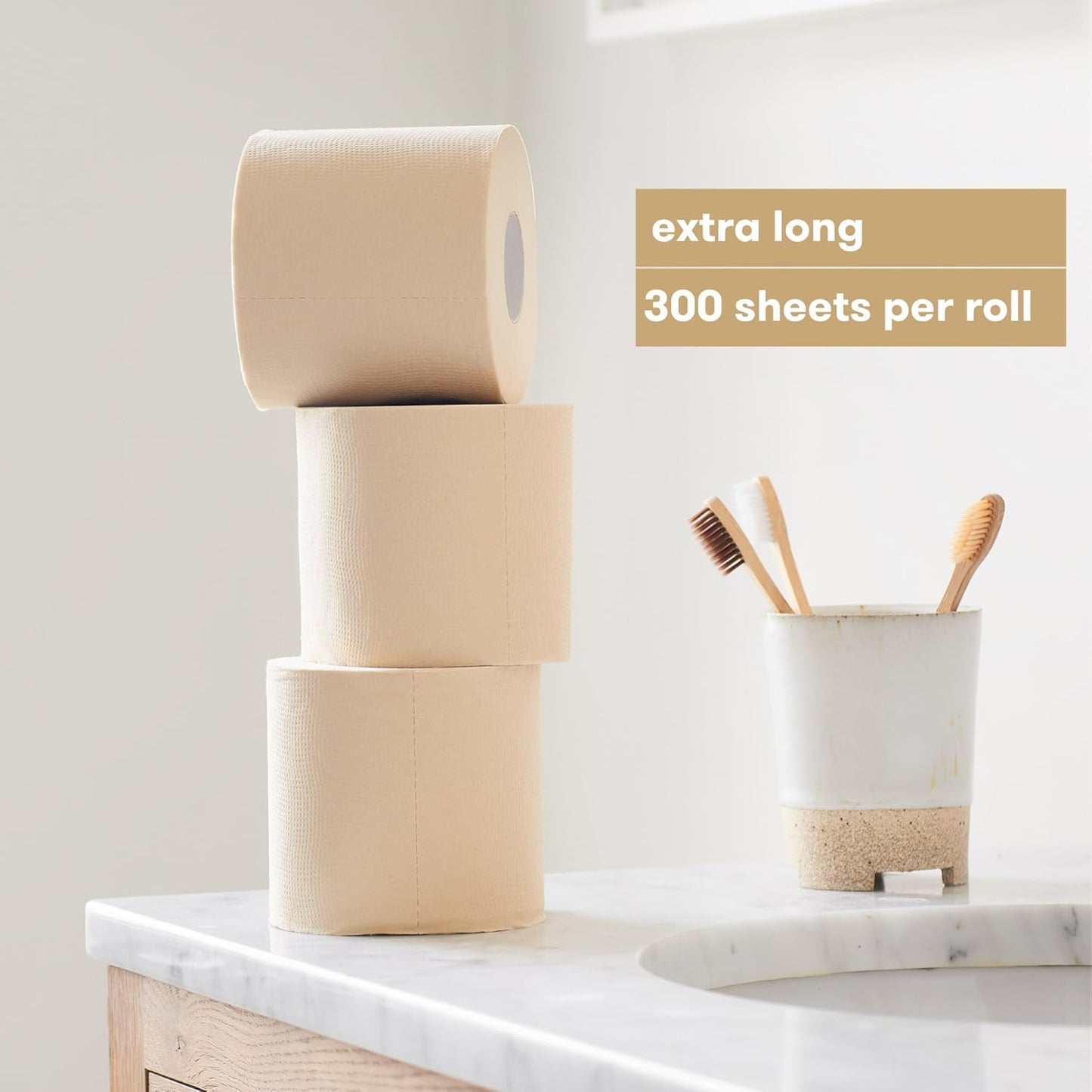 Bumboo Bamboo Toilet Roll 48 Pack | Unbleached Toilet Paper 3 ply, 300 Sheets | Eco Toilet Rolls Bulk Buy | Plastic-Free, Soft, Strong, Sustainable Loo Roll