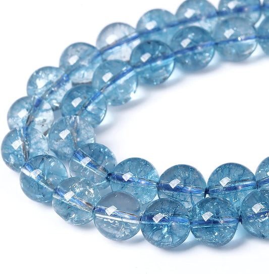8mm 46pcs Blue Topaz Crystal Quartz Natural Stone Round Loose Beads for Jewelry Making DIY Bracelet Necklace Earrings