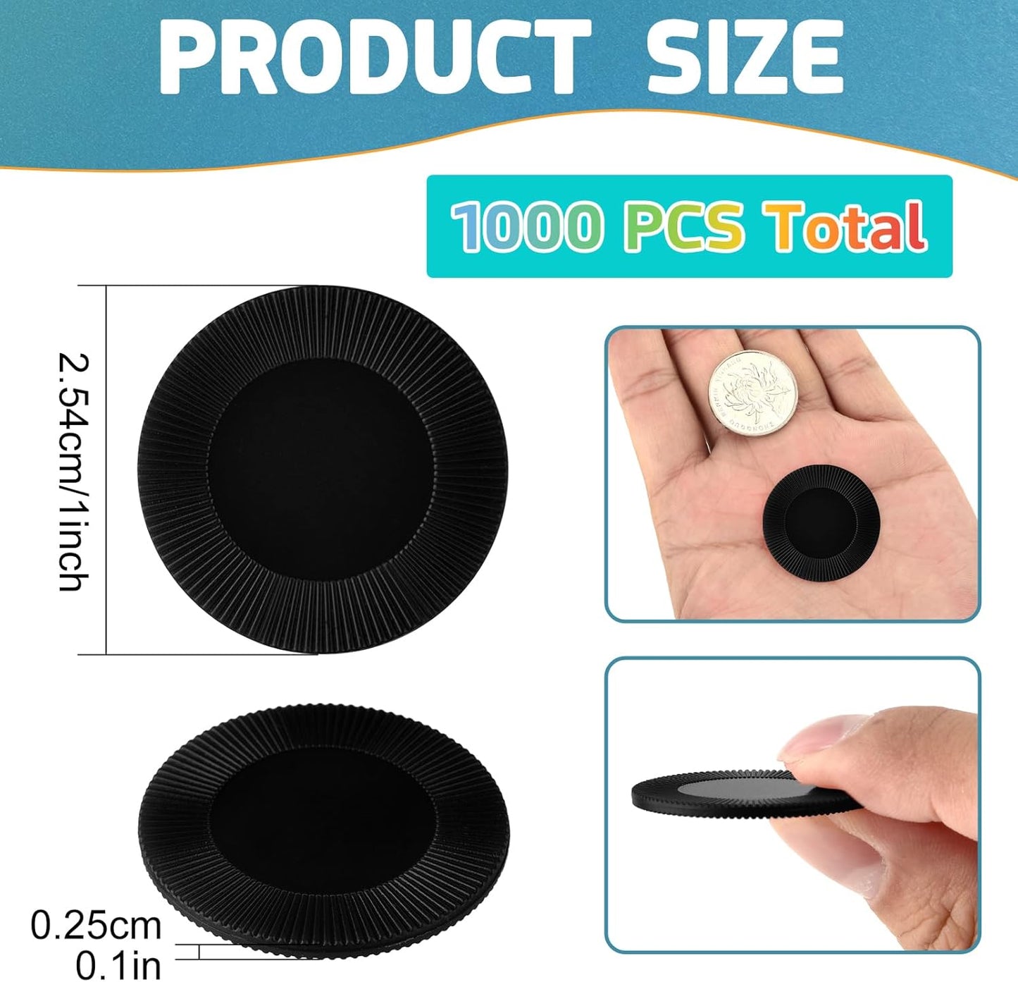 Coopay 1000 Pieces Plastic Poker Chips, Bingo Chips Bulk Learning Counters Disks Poker Card Game, Counting Markers for Math Practice, Game Tokens and Teaching Rewards, 25 mm/ 1 Inch (Black)
