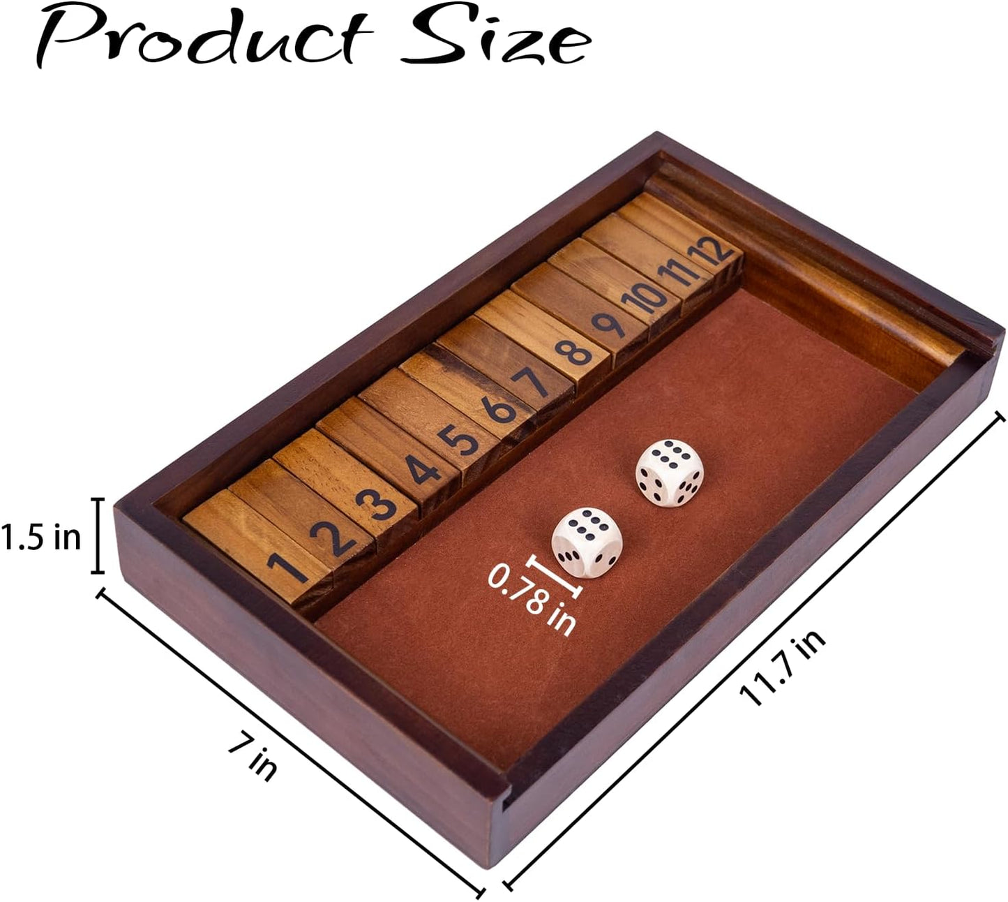 Shut The Box Game with 12 Pcs Wooden Numbers，Wooden Board Table Math Game