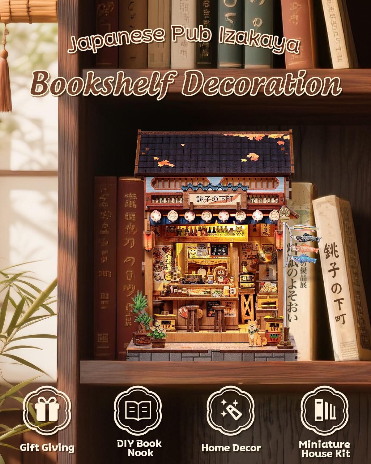 CUTEBEE Book Nook Kit - DIY Miniature House Japanese Izakaya, Dollhouse Kit for Adults and Teens, Booknook Tiny House Bookshelf Decor 3D Wooden Puzzle, Gifts for Family, Friends (Japanese Izakaya)