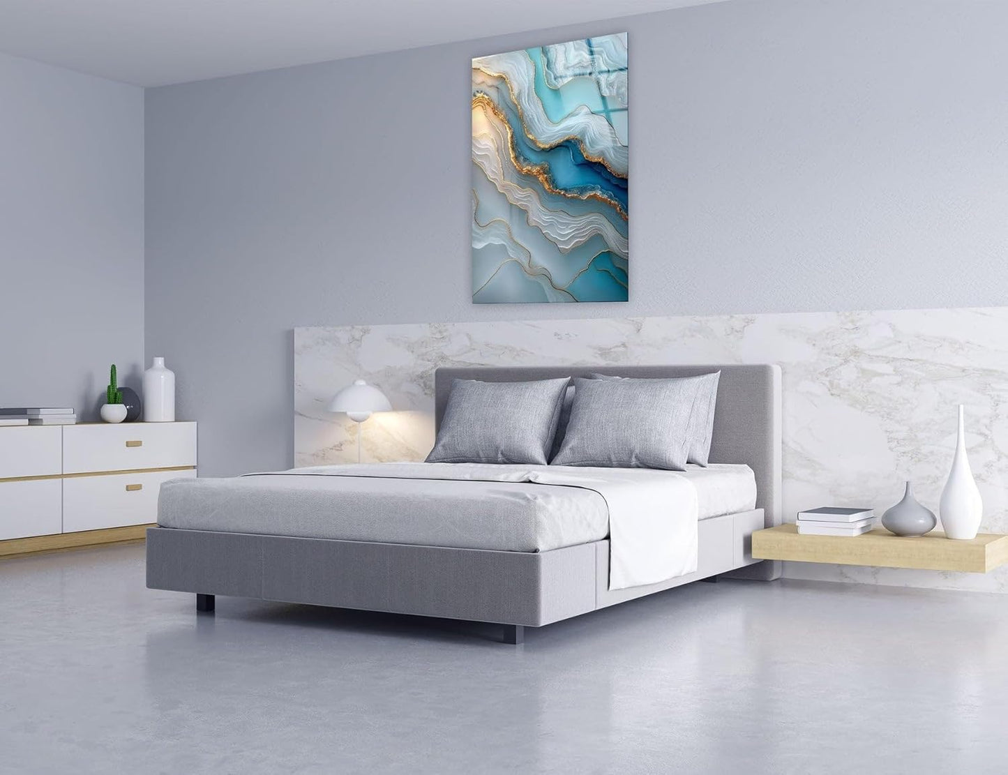 My Photostation.com 18Wx28H'' Turquoise and Blue Alcohol ink Glass Wall Art Tempered Glass Printing Wall Decor Large Wall Art Wall Hangings