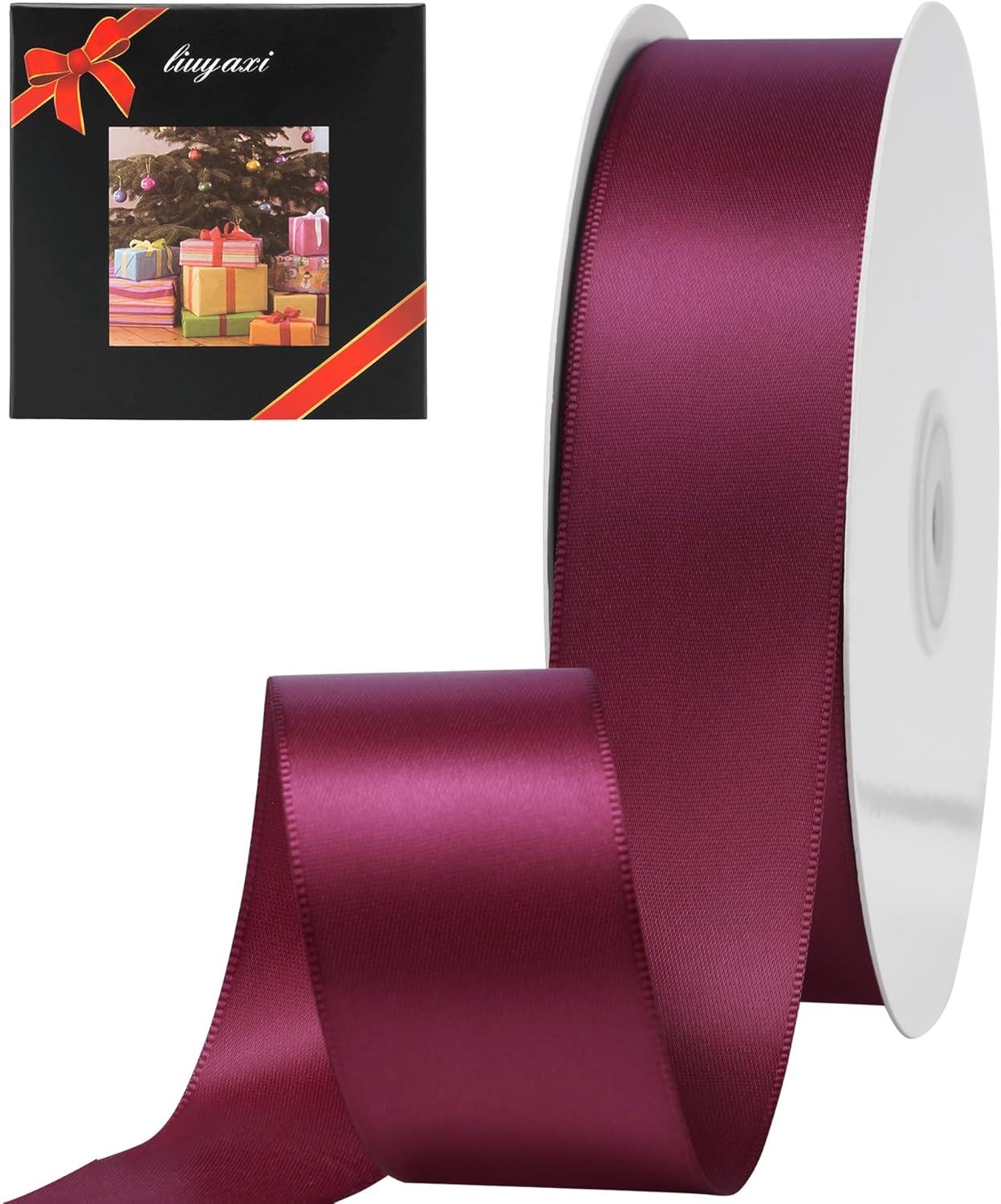 LIUYAXI Burgundy Stain Ribbon, 1-1/2" X Continuous 50 Yards, Double Faced Fabric Ribbon Perfect for Gift Wrapping Wedding Birthday Party Chair Sash Christmas Hair Floral Craft Sewing