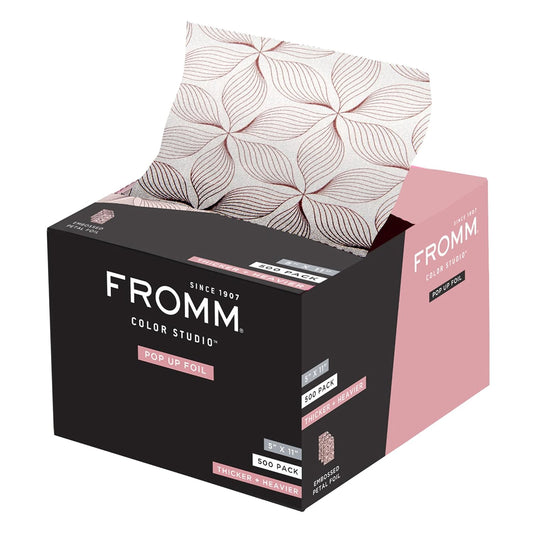 Fromm Pop Up Hair Foils, Pink Petals Pattern, Cosmetology Supplies, Hairstylist Essentials, Lightweight, Ideal for Highlighting and Coloring, Precut, 5" x 11", 500 Foil Sheets