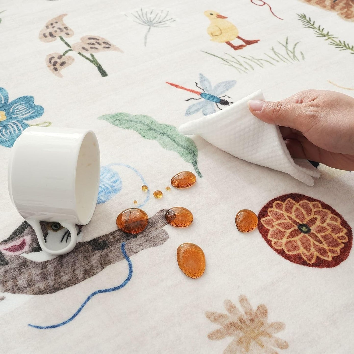 Rugcomf Runners for Kitchen Runner Rug Non Slip 2'x10' Long Washable Rugs with Rubber Backing Soft Floral Animal Cat Carpet Runner for Kitchen Laundry Bedroom Bathroom, Beige