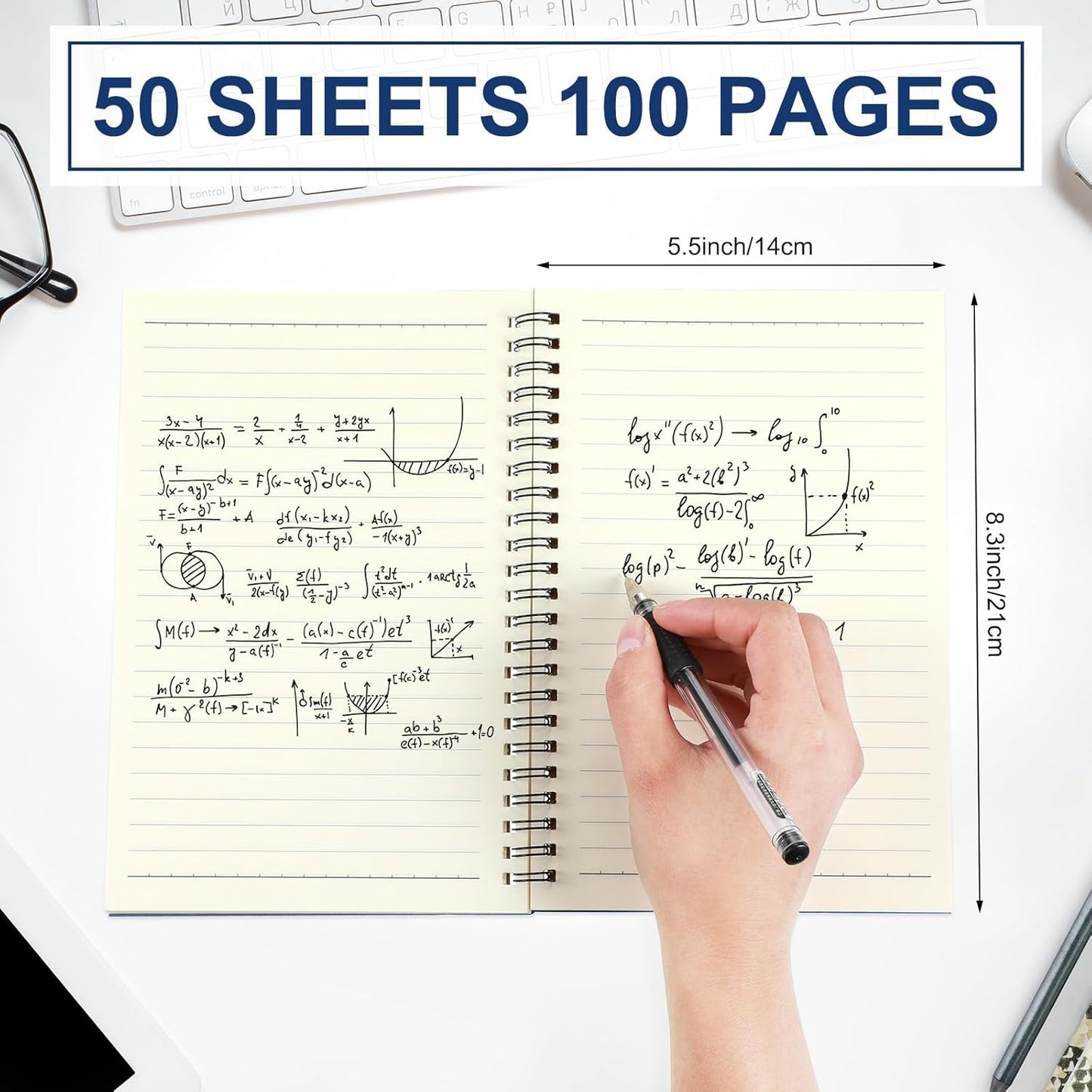 Yahenda 2 Pcs Spiral Notebook Bulk A5 Journal Lined 8.3'' x 5.5'' Writing Composition Paper Small Notepad Subject Notebook for Students Office Business Back to School Supplies (Deep Blue)