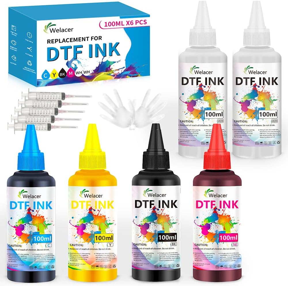 DTF Ink for ET-8550, ET-2850 L1800, R1390, I3200, XP600, XP-15000, DX5 DX7, TX800, L800, 1430, P400, 6x100ml Heat Transfer Ink Conversion Kit Refill for All DTF Printers,for DTF Film