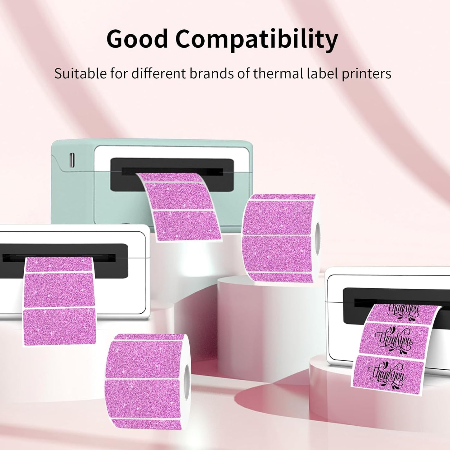 3x2 Inch Holographic Thermal Labels, Glitter Pink Thermal Sticker Labels, Waterproof Thermal Printer Stickers for Price, Barcode, Name, Custom Logo Design, 200 Pcs/Roll