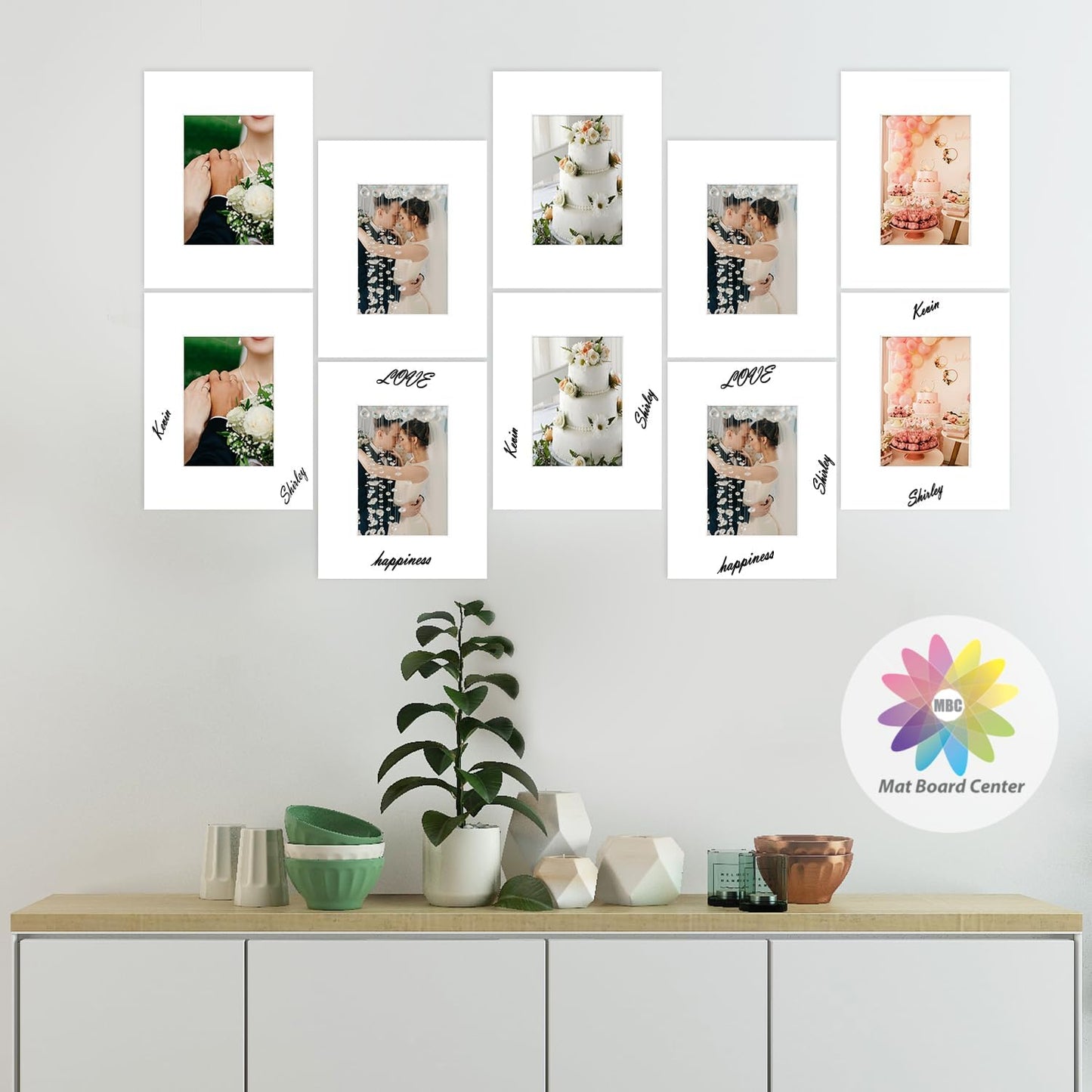 MBC Mat Board Center, 10 Pack 8.5X11 for 5X7 White Picture Mats Frame Mattes, Bevel Cut, Acid Free, 4-Ply Thickness