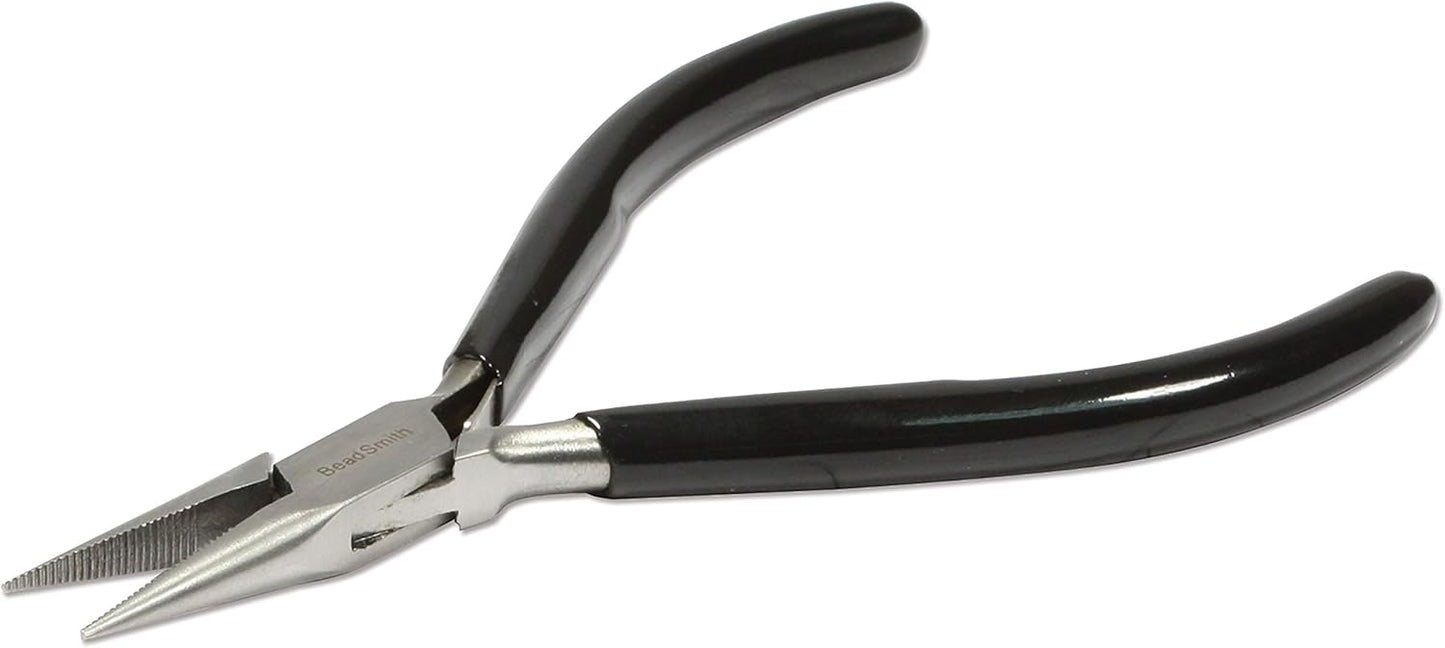 The Beadsmith Chain Nose Pliers – Serrated – Extra Fine Tips – 4.5 inches (114mm) – PVC Grip Handle with Double Leaf Springs – Jewelry Making Tool for Creating Bracelets, Earrings and Necklaces