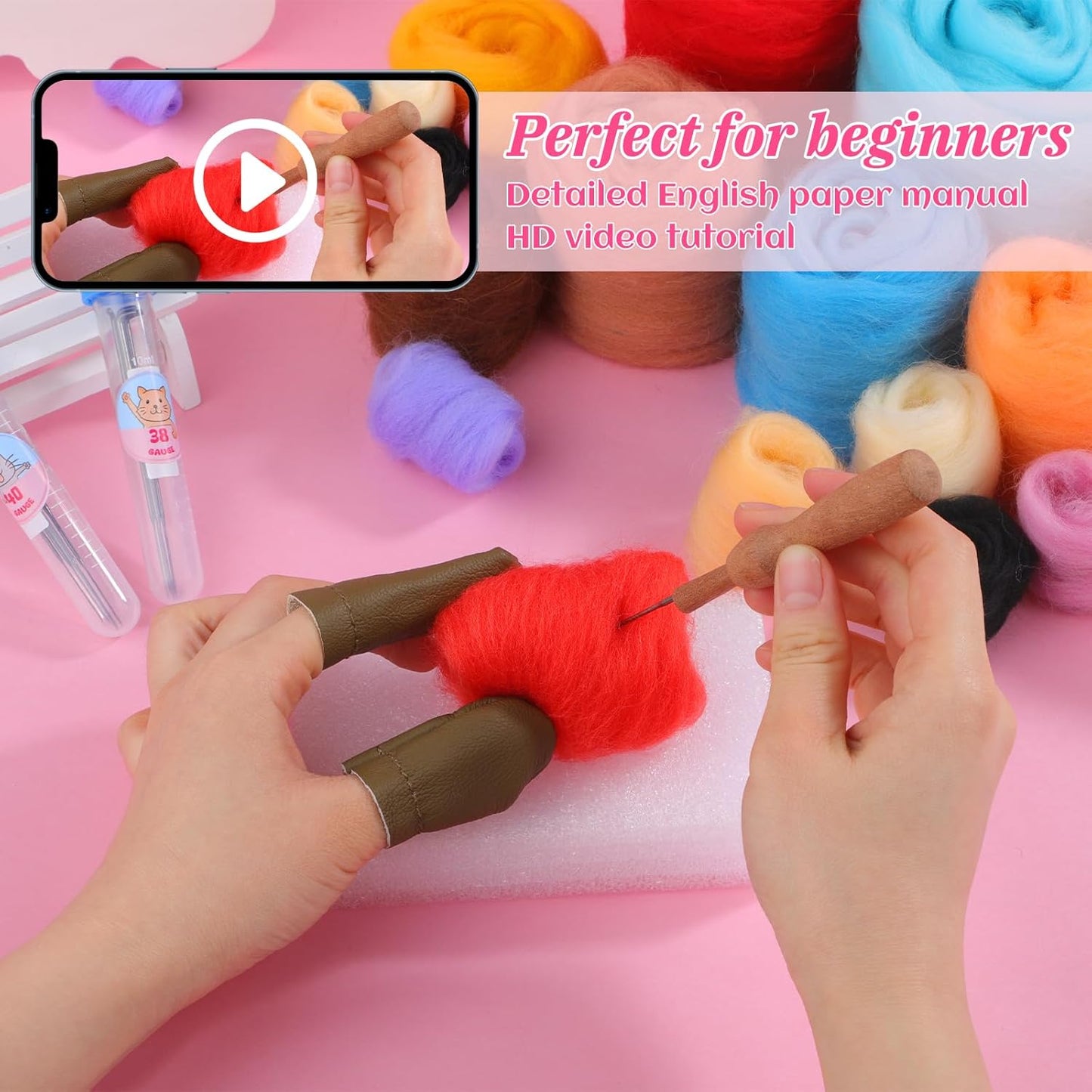 UOOU Needle Felting Kit,Mushroom Needle Felting Beginners Kit,Needle Felting Supplies,Wool Roving,Instruction Manual,Wool Felting Kit for DIY Craft Decoration