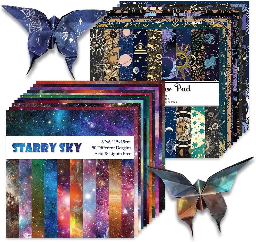 Origami Paper Kit 100 Sheets 70GSM 6 Inch Square Double Sided Color 100 Vivid Solid Colors for Hand Crafts Origami Paper Arts Creativity. Galactic System