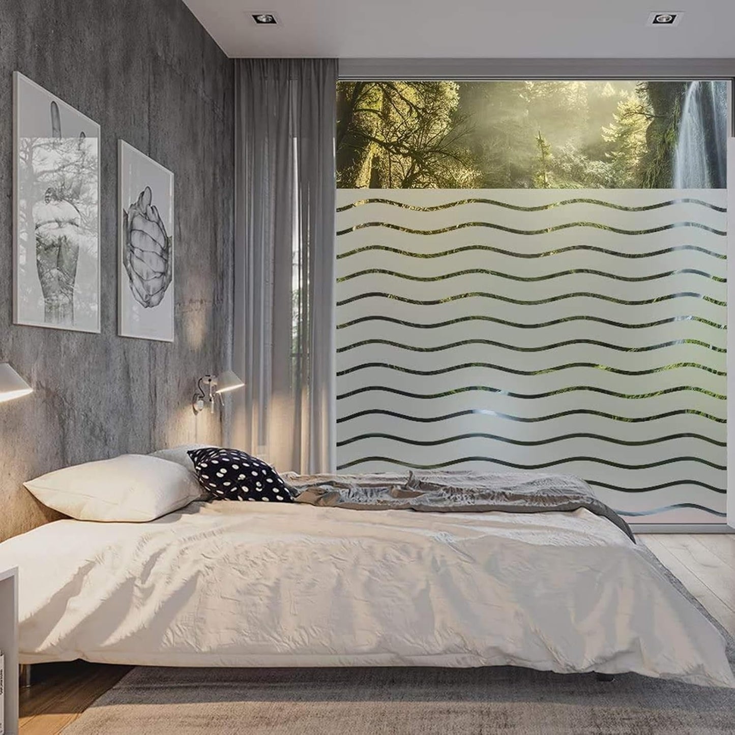 LEMON CLOUD Window Film for Privacy and Light Protection，Non Adhesive Removable Glass Covering Opaque Window Sticker Self Static Cling Vinyl Glass Film for Home Office (17.5 x 157.4 Inch,Wavy)