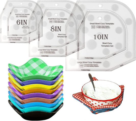 Bowl Cozy Template Cutting Ruler Set, 3Pcs Acrylic Transparent Quilting Bowl Templates for Hot and Cold Food Bowl Rack, DIY Kitchen Art Craft Acrylic Stencil Cut On Fold Template Sewing (White)