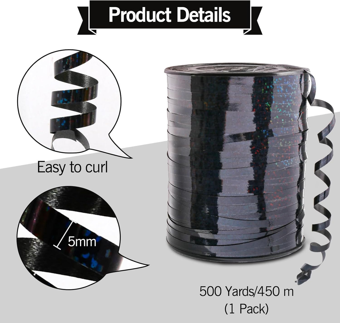 500 Yard Black Curling Ribbon, Black Shiny Curling Ribbons for Gift Wrapping, Thin Craft Balloon Ribbons String for Balloons, Gift Wrap Bows Ribbon for Birthday Party Christmas Halloween Decorations