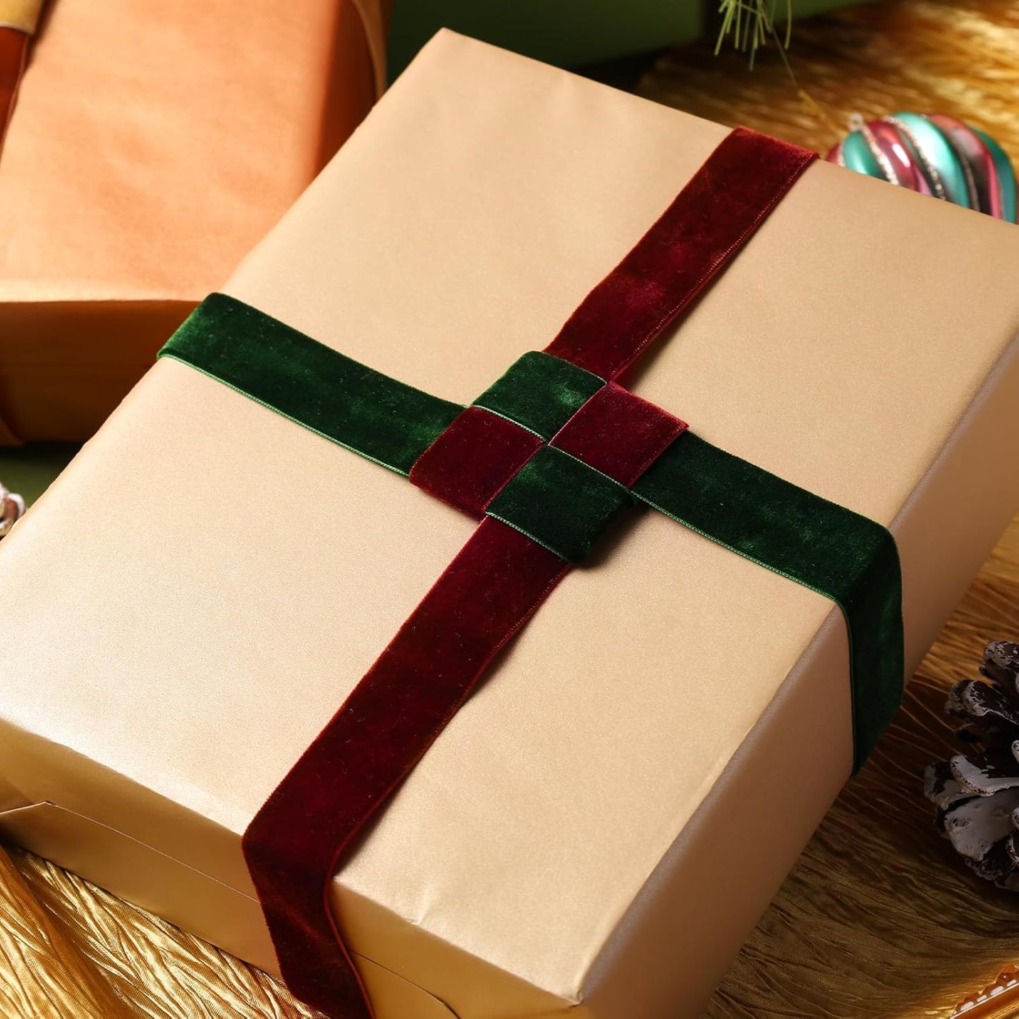 LaRibbons Thin Velvet Ribbon 1 Inch x 25 Yards, Burgundy Velvet Ribbon for Christmas Tree, Gift Wrapping, Wreath Bow, Outdoor Decoration