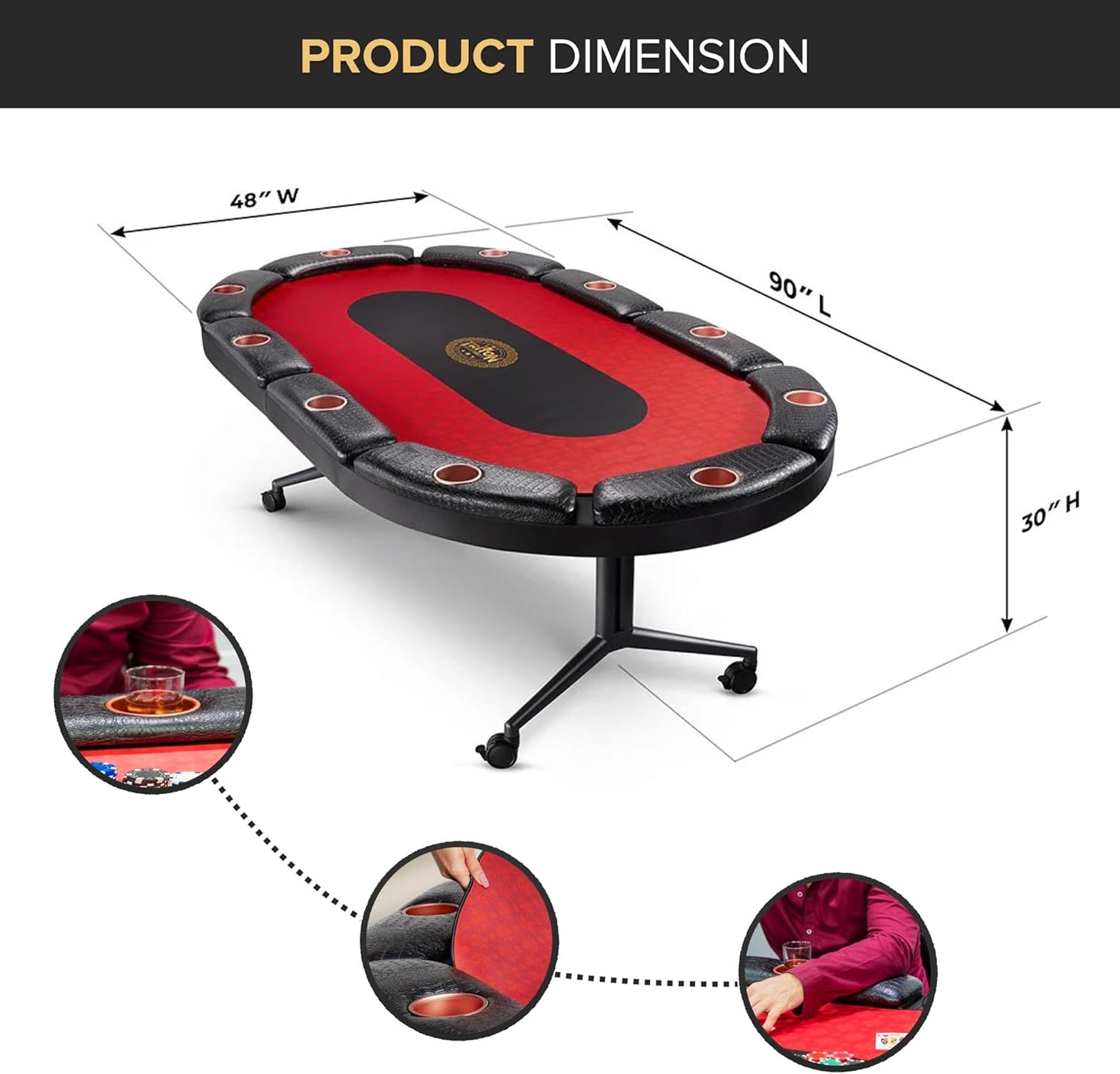 Triton Premium Poker Table for 10 Players - Foldable and Long-Lasting Poker Table, Luxurious Vegas Style Casino Experience at Home