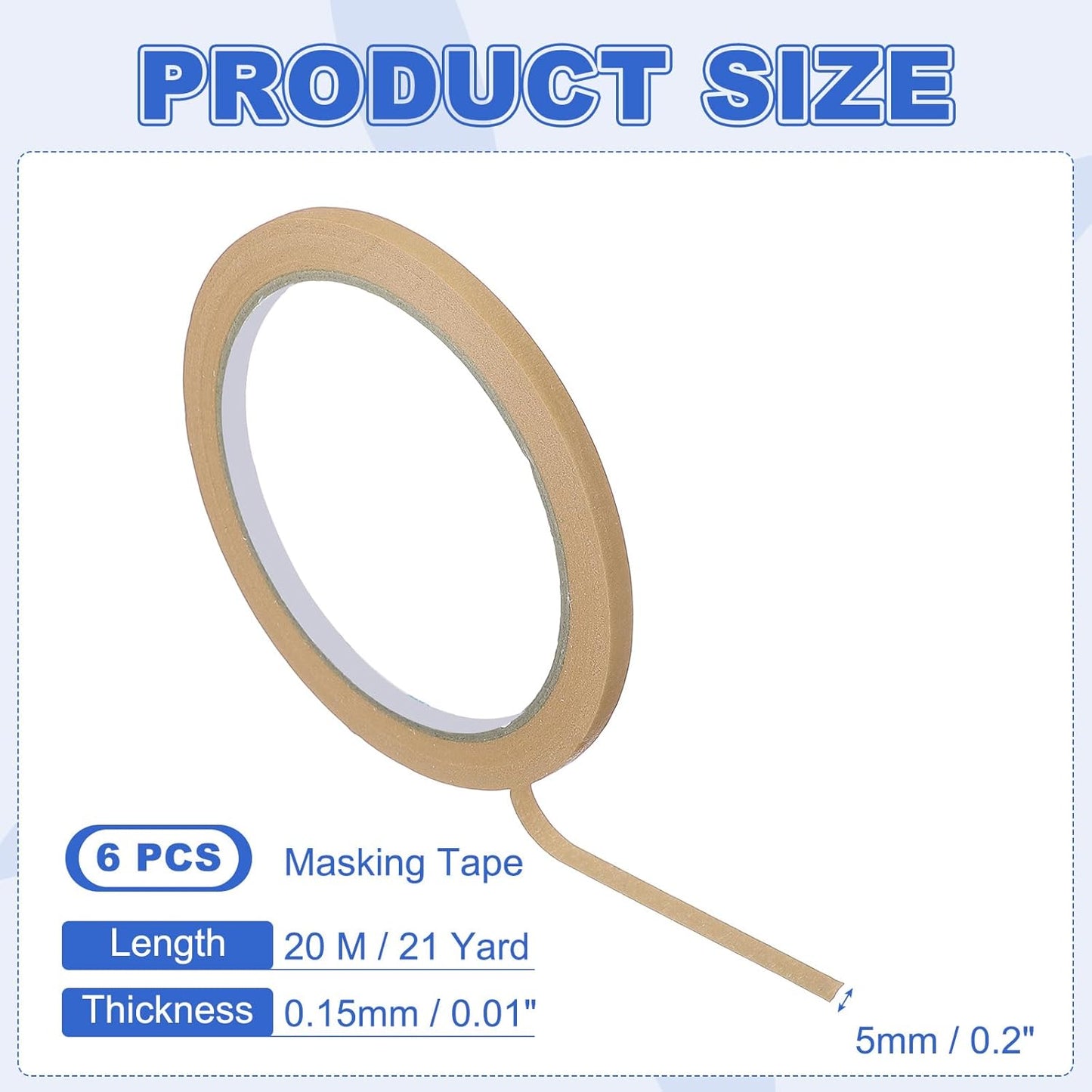 MECCANIXITY Masking Tape 0.2 Inch x 21 Yard Painter's Tape Brown Paint Tapes for DIY Crafts Arts Drawing Decoration Labeling Car Painting Artist Teachers, Pack of 6