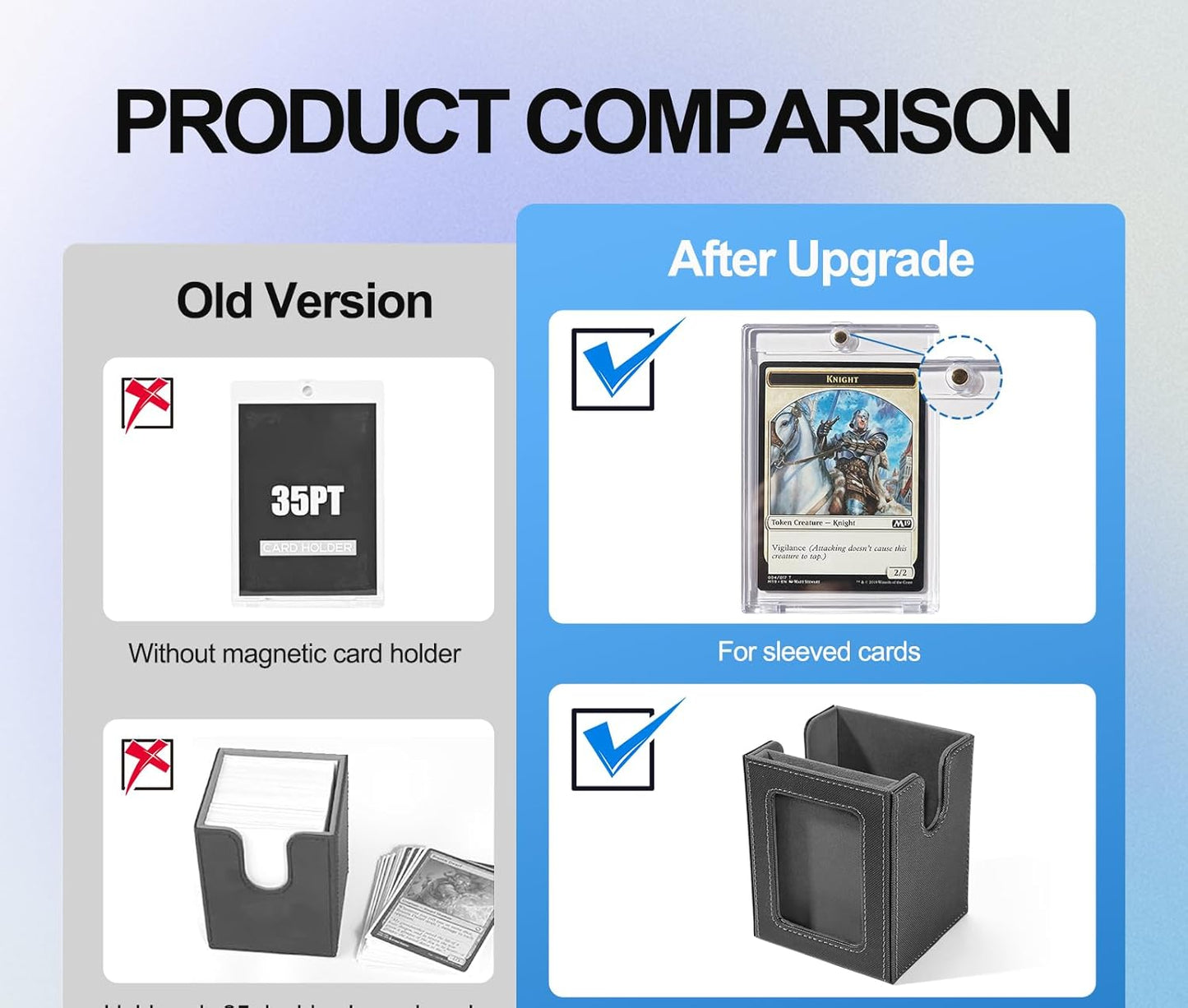 Card Deck Box for MTG with Commander Display, 5 in 1 Card Deck Case Holds 800+ Unsleeved Cards, Strong Magnet Organizer Compatible with Yugioh TCG Sports Cards (Black&Grey)