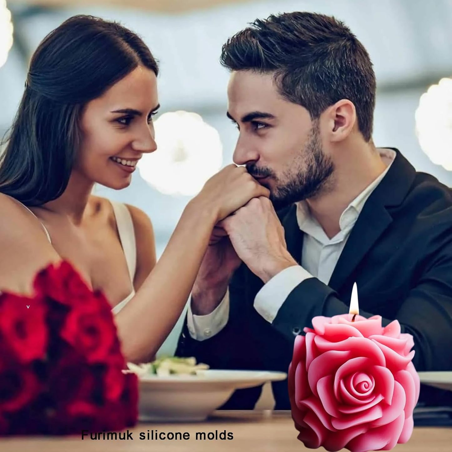 Valentine Rose Pillar Candle Silicone Molds Soap Mold 3D Rose Flower Resin Concrete Mould DIY Supplies Mold for Valentines Anniversary Wedding Table Home Decor