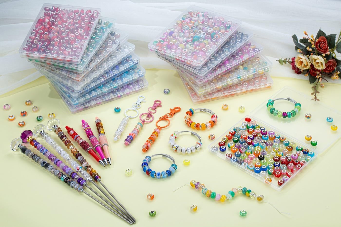 LAIDANLA Rainbow Large Hole Beads, 200pcs 15mm European Style, Resin, Plastic, Acrylic, Round, Loose Beads for Jewelry Making, Crafts, Decoration