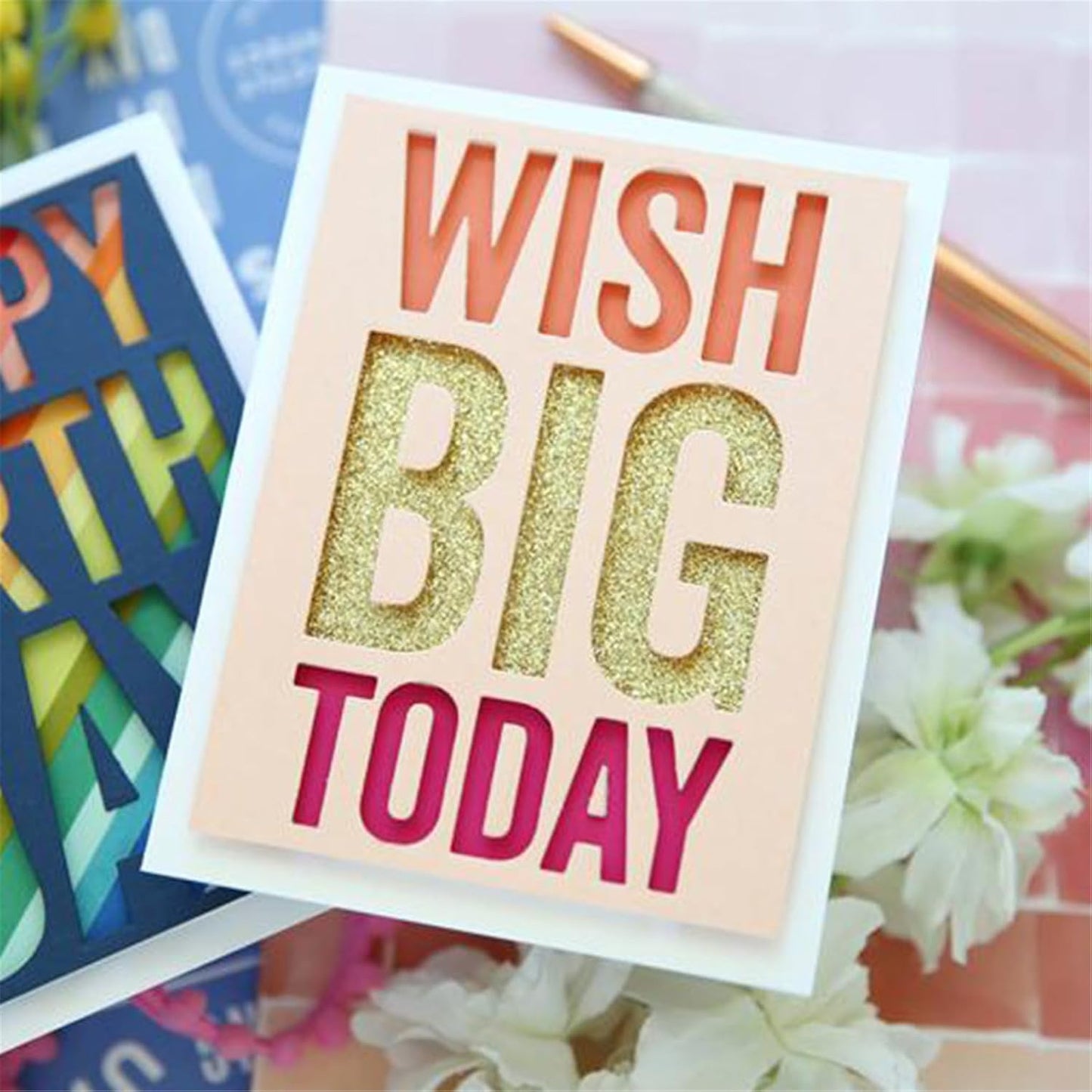 Cutting Dies Metal Stencils Scrapbooking Tools Flowers Lace Frame DIY Embossing Template for Paper Card Making Album Arts Crafts Supplies (Wish Big Today-7.4x12.1cm)