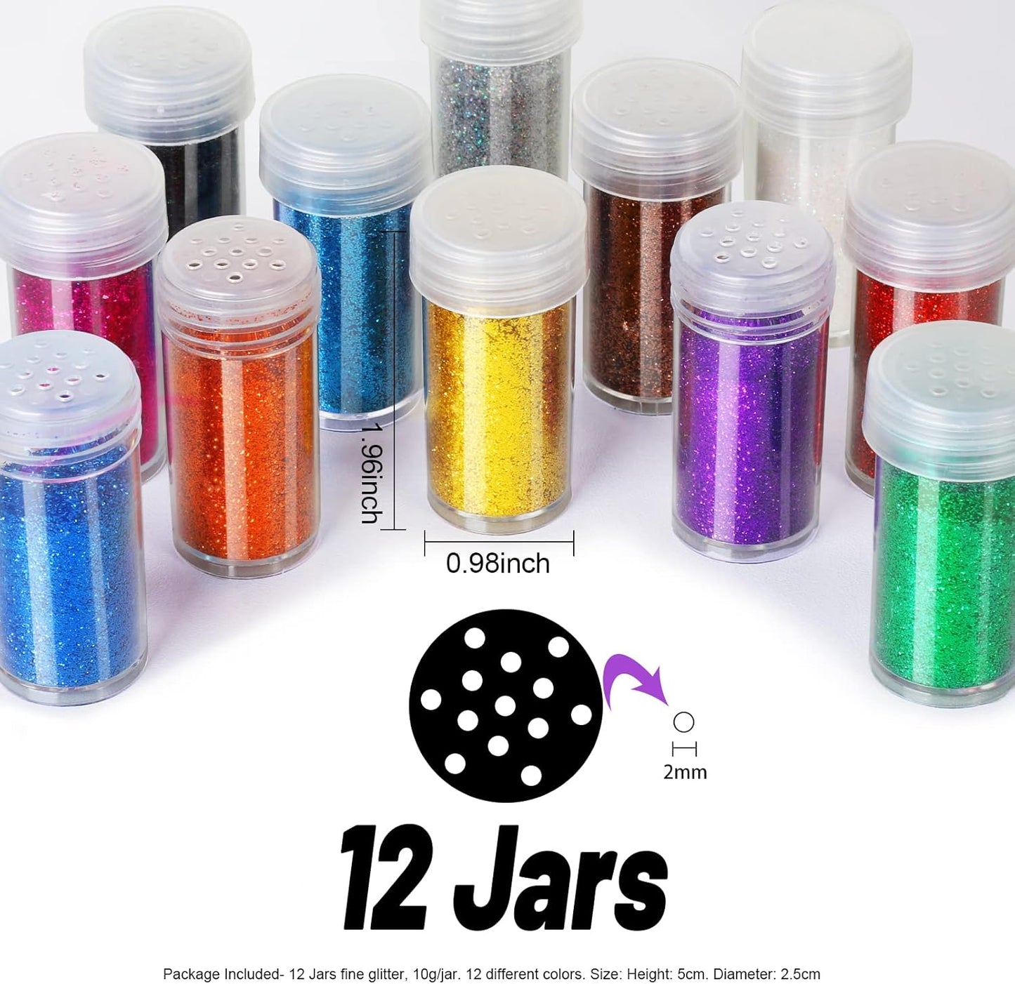 FANDAMEI 12 Pieces Fine Glitter, 12 Colors 10g Glitter Shake Jar Set, Extra Fine Glitter Powder for Arts, Crafts, Painting, Decoration, Body Face Makeup, Nail Art, Pigment