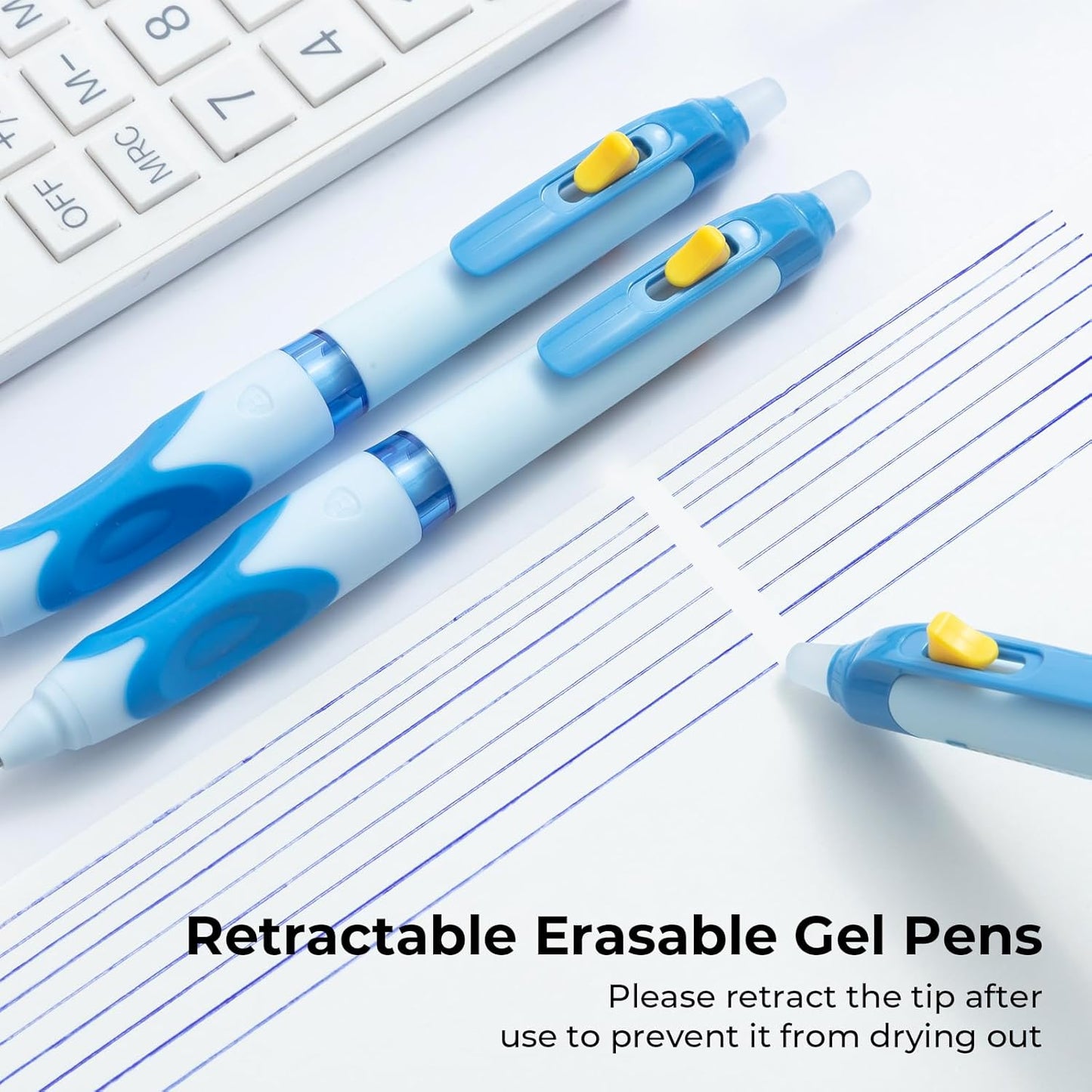 M&G 3 Pcs Retractable Erasable Gel Pens, 0.5 mm Blue Ink Gel Pen, Extra Fine Point Erasable Pen Make Mistakes Disappear, Premium Comfort Grip Note Taking and Crossword Puzzles