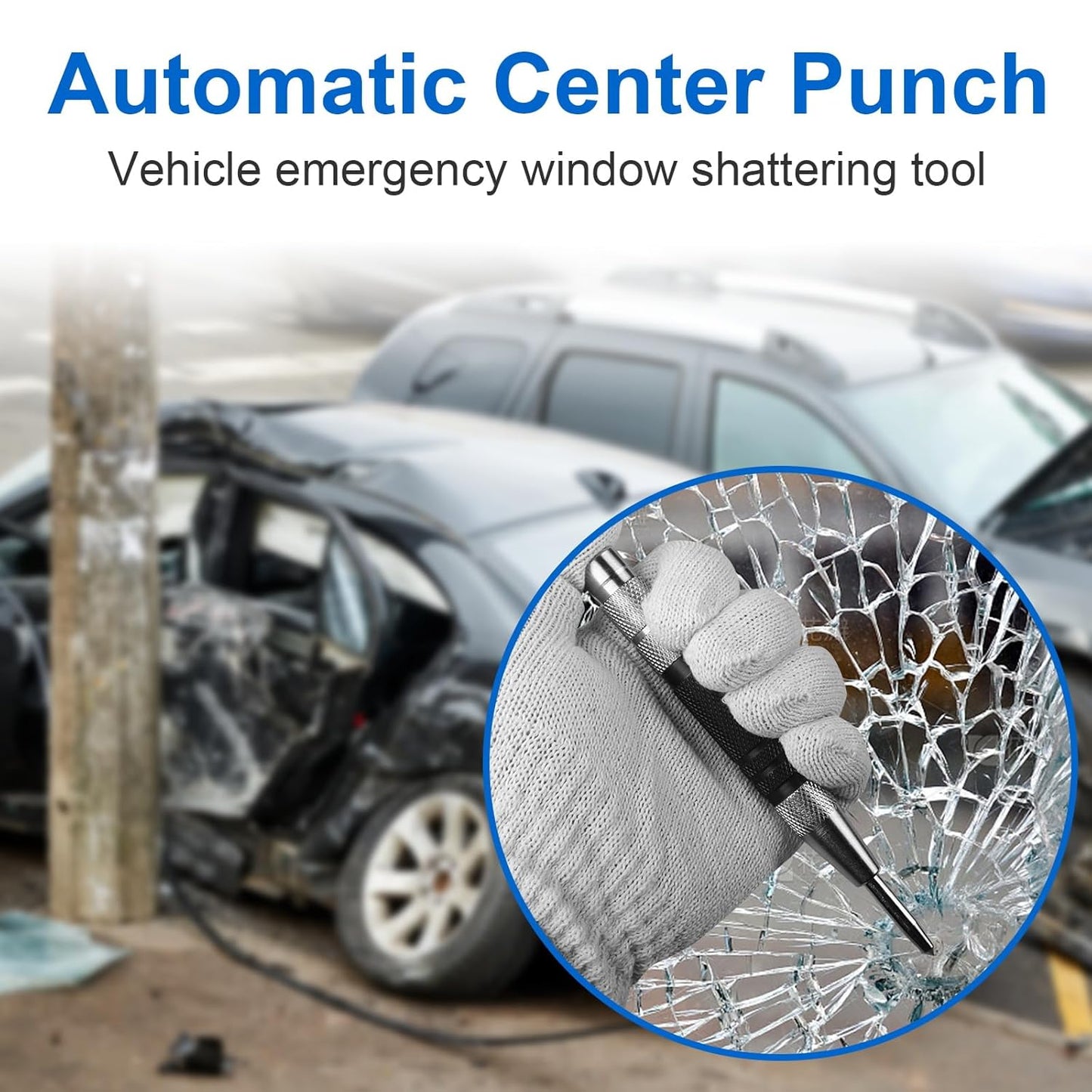 2Pcs Center Punch, 6Inch Automatic Center Punch Super Strong, Adjustable Spring Loaded Hole, Hardened Steel Auto Marker Tool for Metal, Wood, Glass by Pniimoo