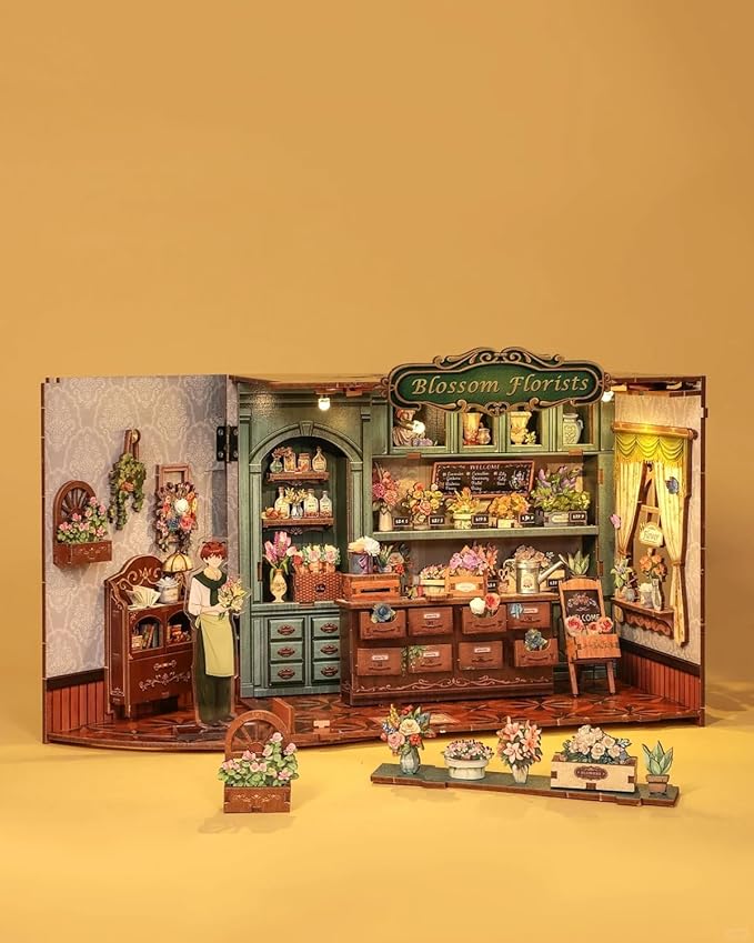 CUTEBEE Book Nook Kit, DIY Miniature House Kits for Adult and Teens, Dollhouse Booknook Tiny House, Bookshelf 3D Wooden Puzzle, DIY Craft Gifts for Family and Friends (Blossom Florists)