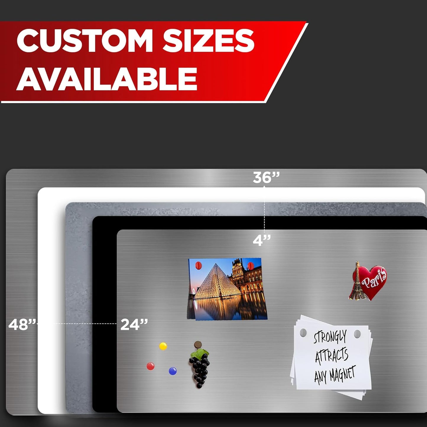 Diamond Life Magnetic Board - Memo & Vision Board for Home, Office, and Classroom - Magnet Board for Kids - Pre-drilled Mounting Screws Included (Black 36"x48")