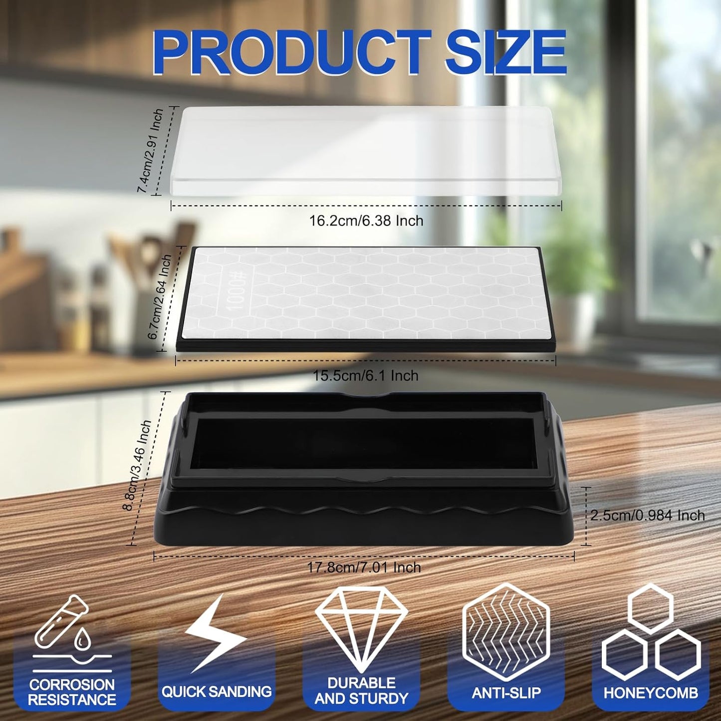 Double-sided Diamond Sharpening Stone,Knife Sharpening Stone with Extra Fine 1000/Coarse 600 Grit Diamond Plate, Storage Case with Non-Slip Base & Angle Guide(7 x 3.5 Inch)